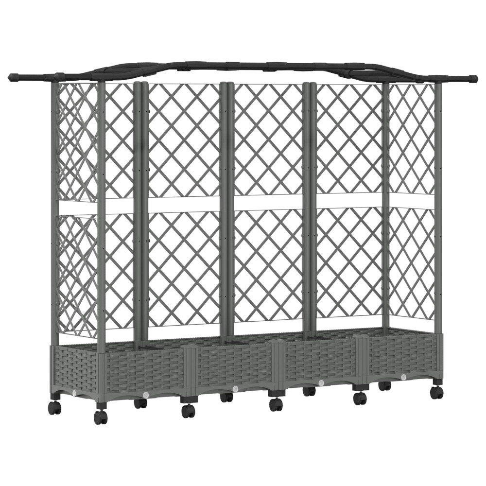 Produktbild för Upphöjd Bädd med Spaljé och Tak Ljusgrå 203,5 x 40 x 129 cm PP