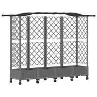 Produktbild för Upphöjd Bädd med Spaljé och Tak Ljusgrå 203,5 x 40 x 129 cm PP
