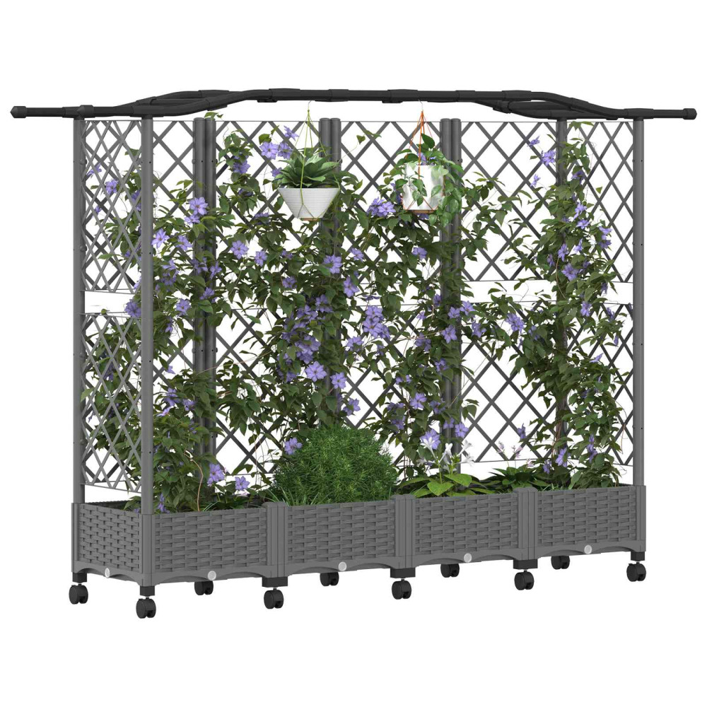 Produktbild för Upphöjd Bädd med Spaljé och Tak Ljusgrå 203,5 x 40 x 129 cm PP