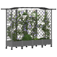 Produktbild för Upphöjd Bädd med Spaljé och Tak Ljusgrå 203,5 x 40 x 129 cm PP