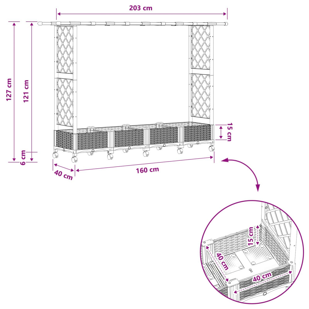 Produktbild för Upphöjd Bädd med Spaljé och Tak Brun 203 x 40 x 127 cm PP