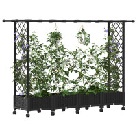 Produktbild för Upphöjd Bädd med Spaljé och Tak Svart 203 x 40 x 127 cm PP