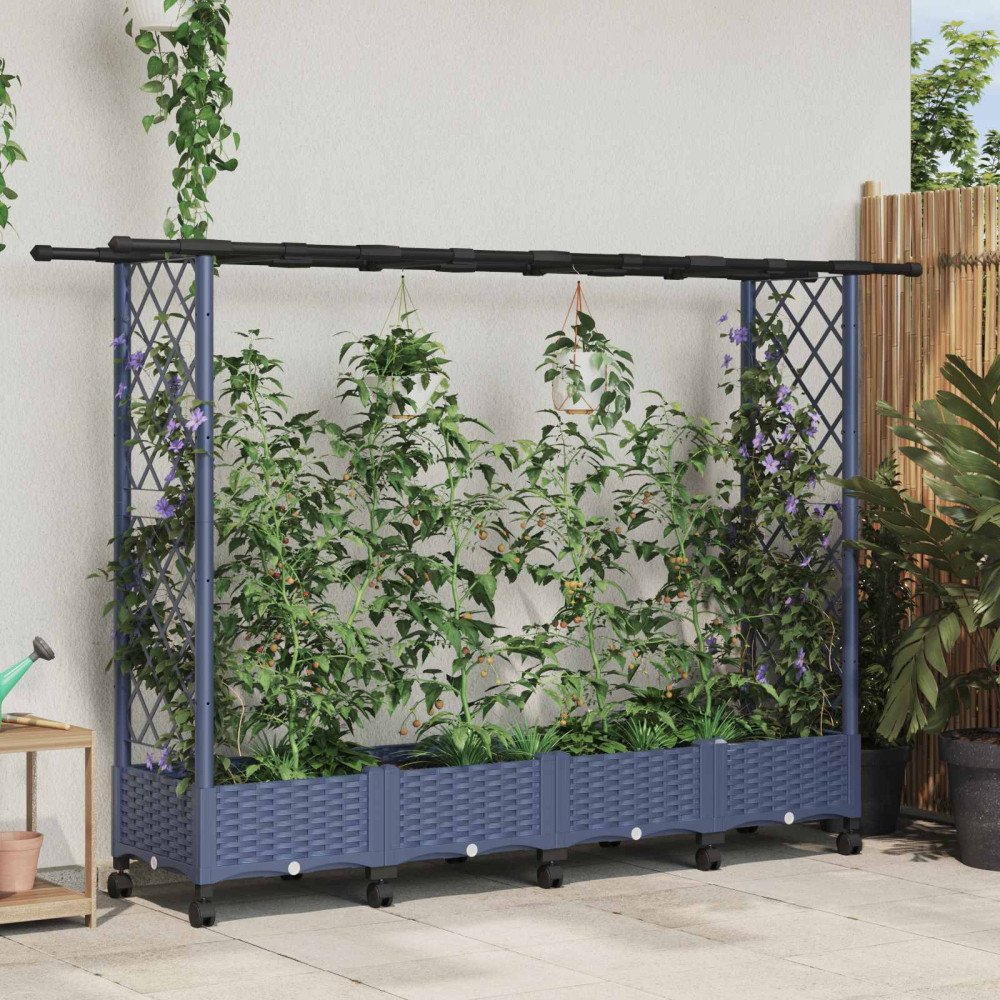 Produktbild för Upphöjd Bädd med Spaljé och Tak Grå 203 x 40 x 127 cm PP