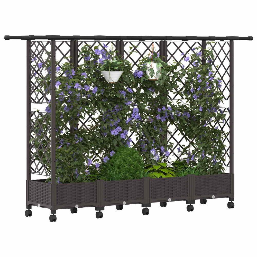 Produktbild för Upphöjd Bädd med Spaljé och Tak Brun 202,5 x 40 x 127 cm PP