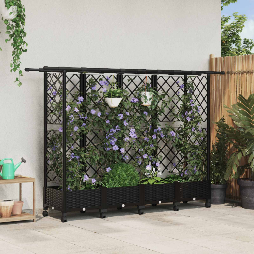 Produktbild för Upphöjd Bädd med Spaljé och Tak Svart 202,5 x 40 x 127 cm PP