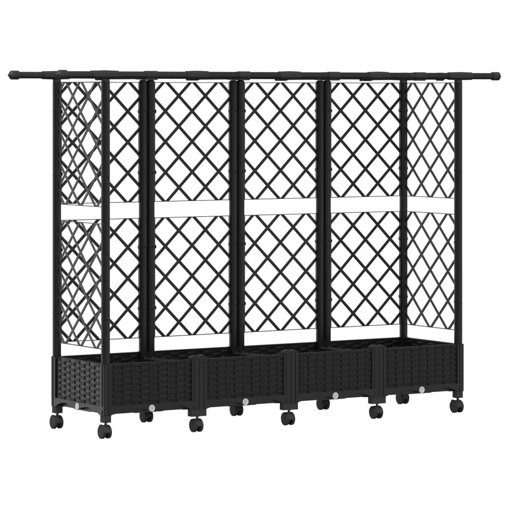 Produktbild för Upphöjd Bädd med Spaljé och Tak Svart 202,5 x 40 x 127 cm PP