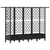 Produktbild för Upphöjd Bädd med Spaljé och Tak Svart 202,5 x 40 x 127 cm PP