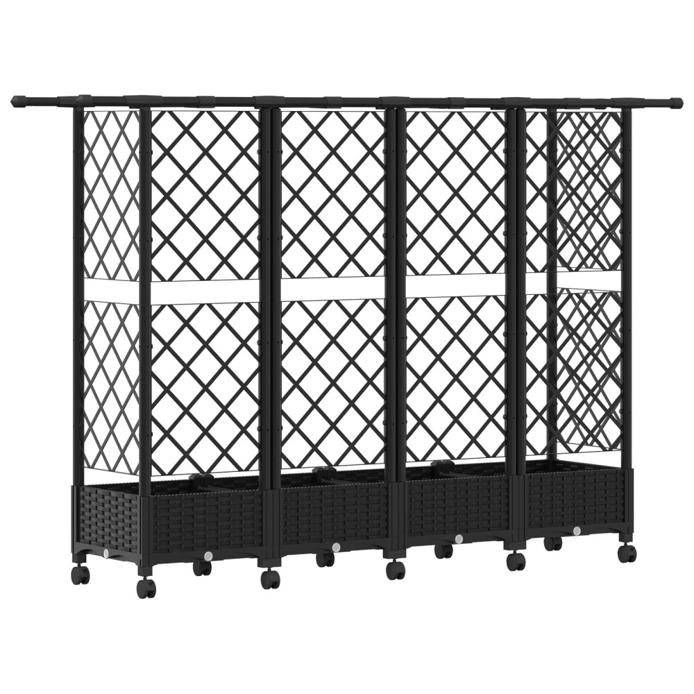 Produktbild för Upphöjd Bädd med Spaljé och Tak Svart 202,5 x 40 x 127 cm PP