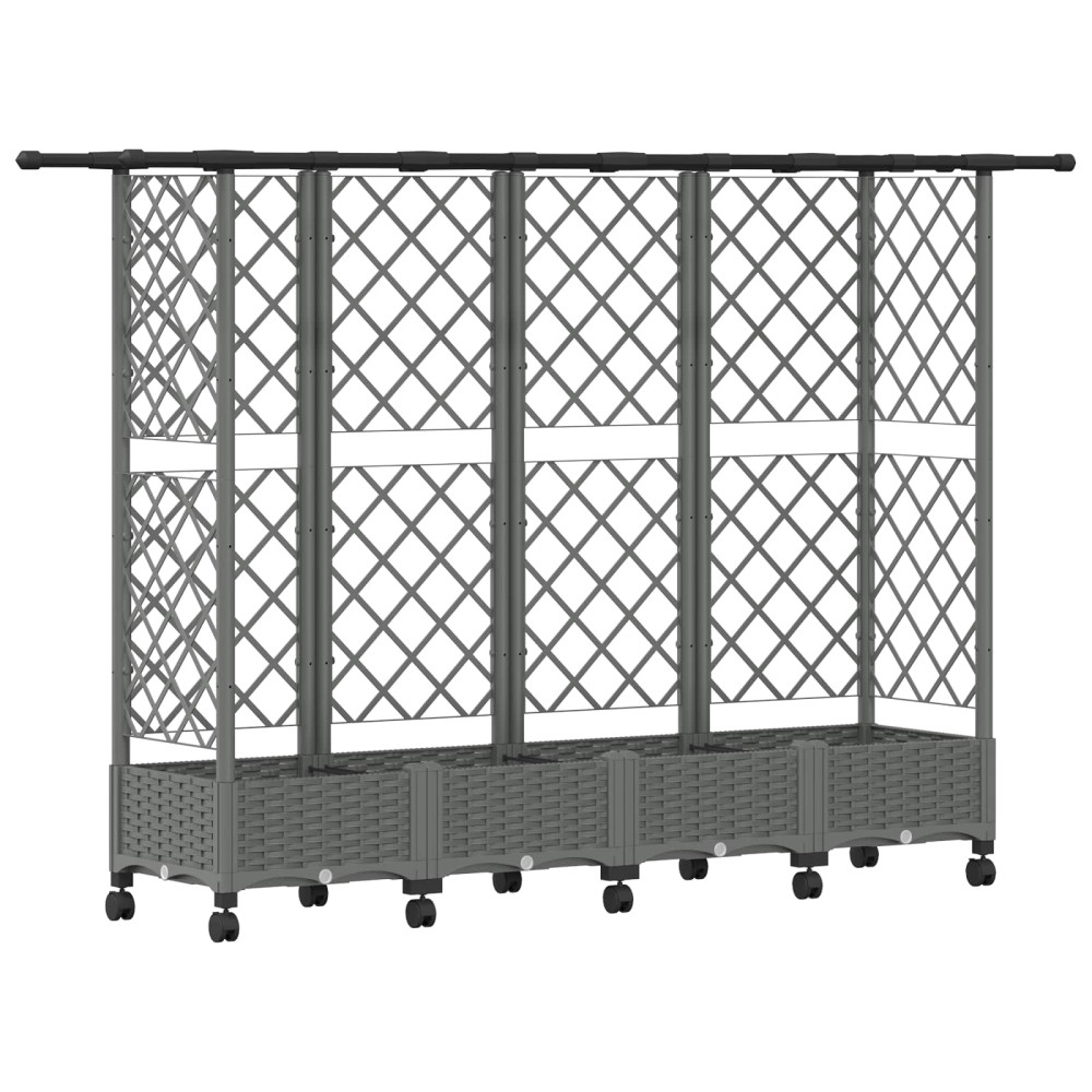 Produktbild för Upphöjd Bädd med Spaljé och Tak Ljusgrå 202,5 x 40 x 127 cm PP
