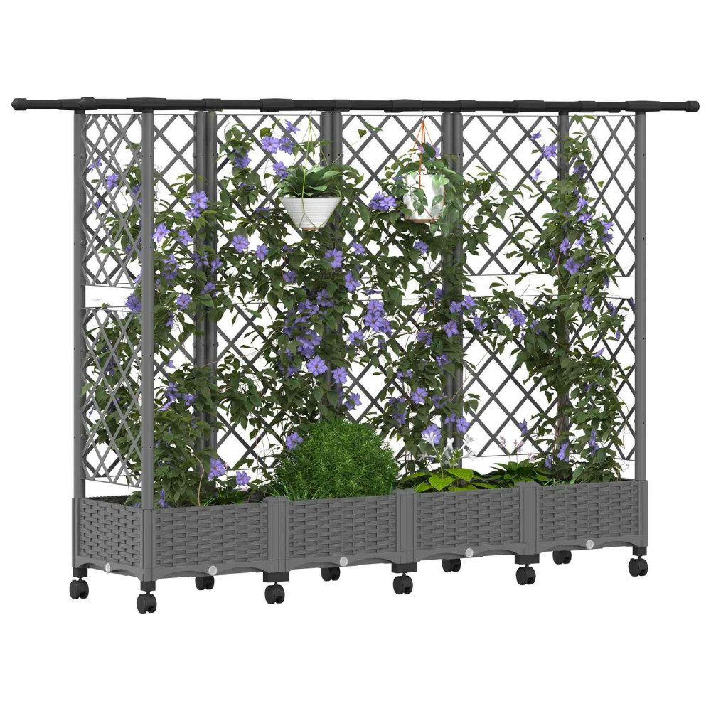 Produktbild för Upphöjd Bädd med Spaljé och Tak Ljusgrå 202,5 x 40 x 127 cm PP