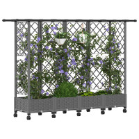 Produktbild för Upphöjd Bädd med Spaljé och Tak Ljusgrå 202,5 x 40 x 127 cm PP