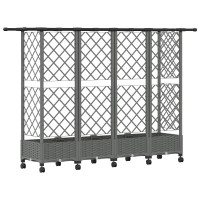 Produktbild för Upphöjd Bädd med Spaljé och Tak Ljusgrå 202,5 x 40 x 127 cm PP