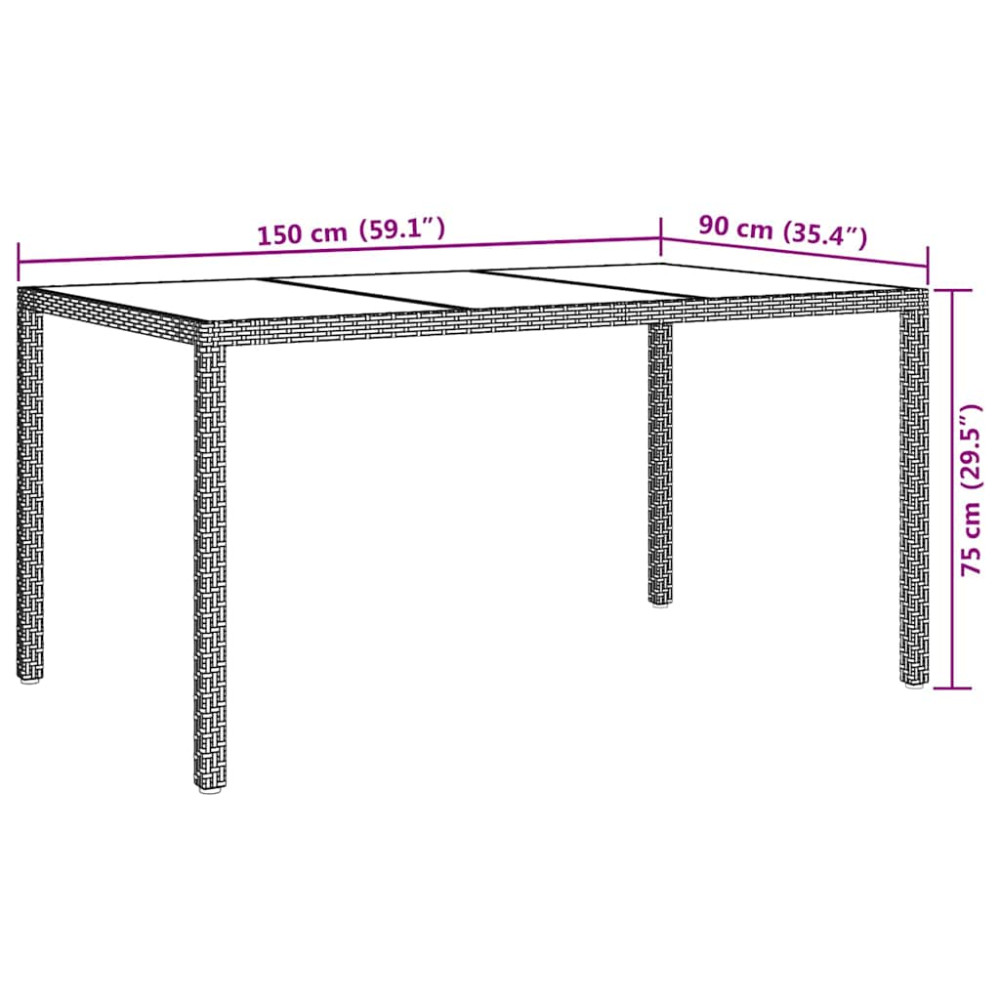 Produktbild för Trädgårdsbord Grå 150 x 90 x 75 cm konstrotting