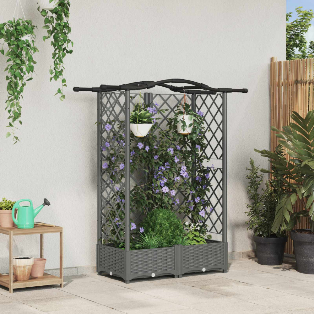 Produktbild för Upphöjd Bädd med Spaljé och Tak Ljusgrå 124 x 40 x 123 cm PP