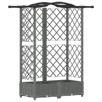 Produktbild för Upphöjd Bädd med Spaljé och Tak Ljusgrå 124 x 40 x 123 cm PP