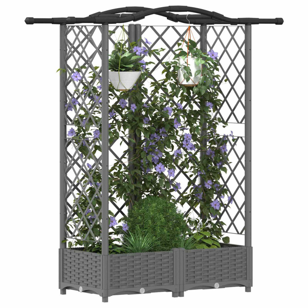 Produktbild för Upphöjd Bädd med Spaljé och Tak Ljusgrå 124 x 40 x 123 cm PP
