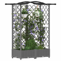 Produktbild för Upphöjd Bädd med Spaljé och Tak Ljusgrå 124 x 40 x 123 cm PP