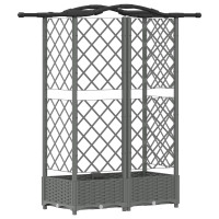 Produktbild för Upphöjd Bädd med Spaljé och Tak Ljusgrå 124 x 40 x 123 cm PP