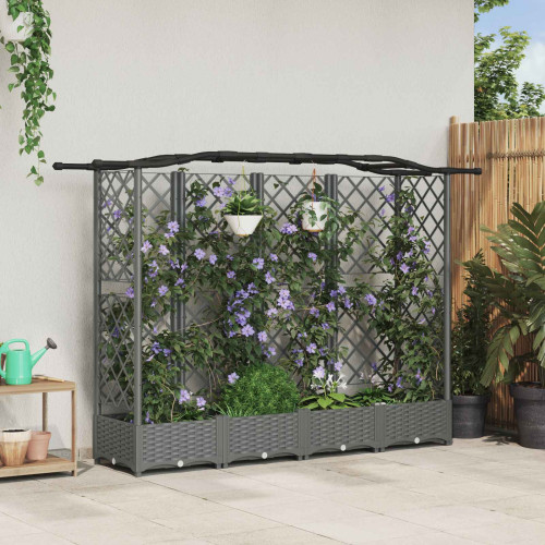 vidaXL Upphöjd Bädd med Spaljé och Tak Ljusgrå 203,5 x 40 x 123 cm PP