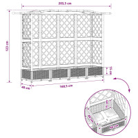 Produktbild för Upphöjd Bädd med Spaljé och Tak Ljusgrå 203,5 x 40 x 123 cm PP