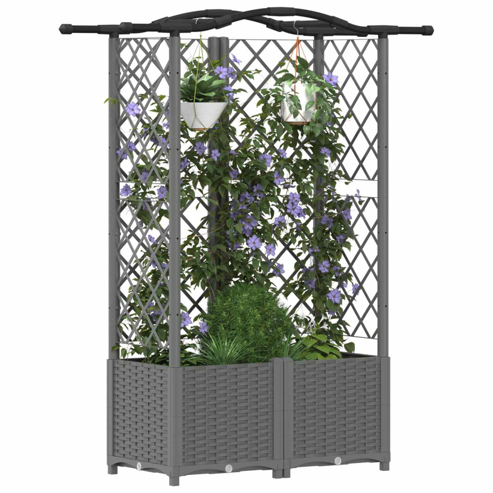 Produktbild för Upphöjd Bädd med Spaljé och Tak Ljusgrå 122 x 40 x 138 cm PP