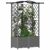 Produktbild för Upphöjd Bädd med Spaljé och Tak Ljusgrå 122 x 40 x 138 cm PP