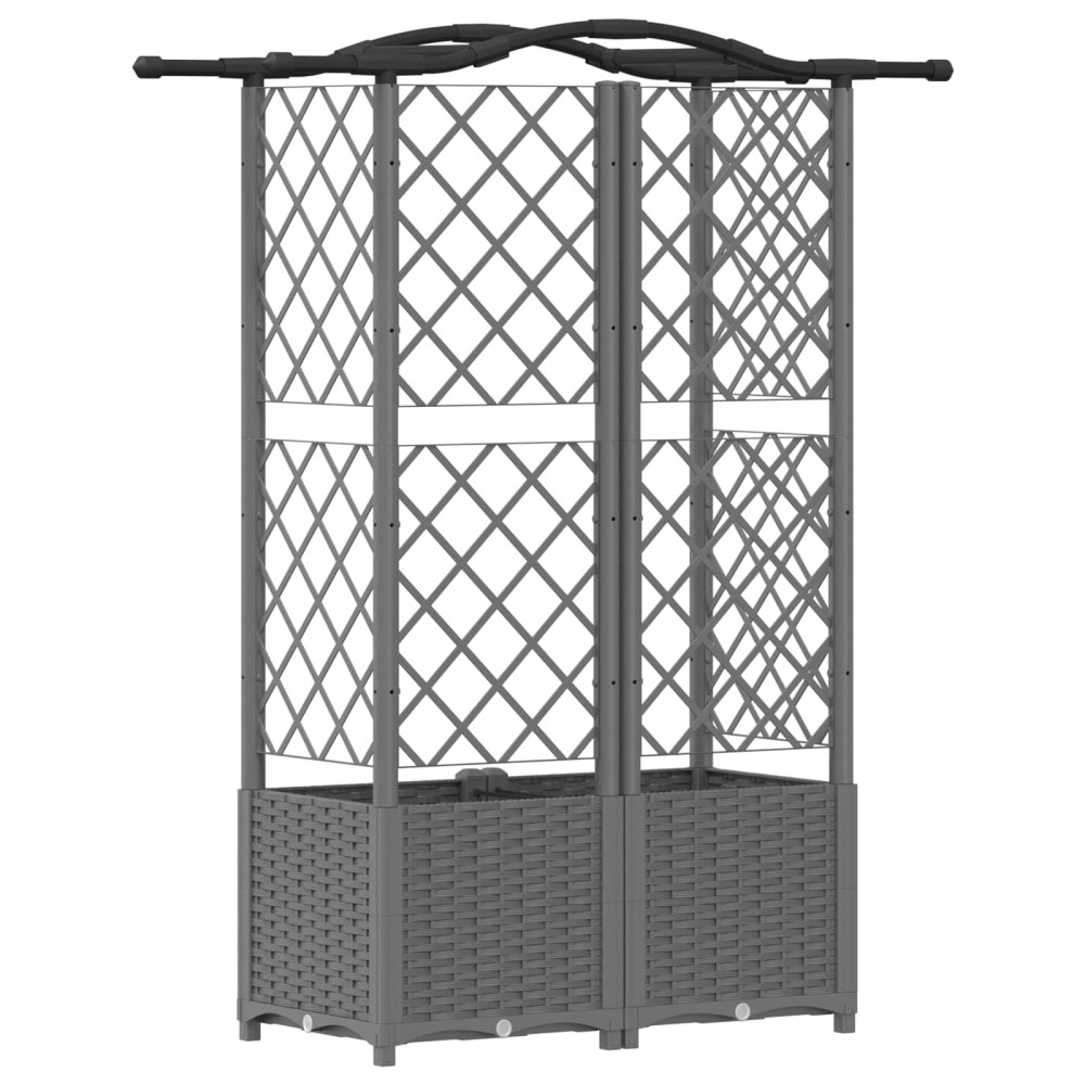 Produktbild för Upphöjd Bädd med Spaljé och Tak Ljusgrå 122 x 40 x 138 cm PP