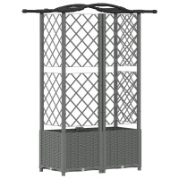 Produktbild för Upphöjd Bädd med Spaljé och Tak Ljusgrå 122 x 40 x 138 cm PP