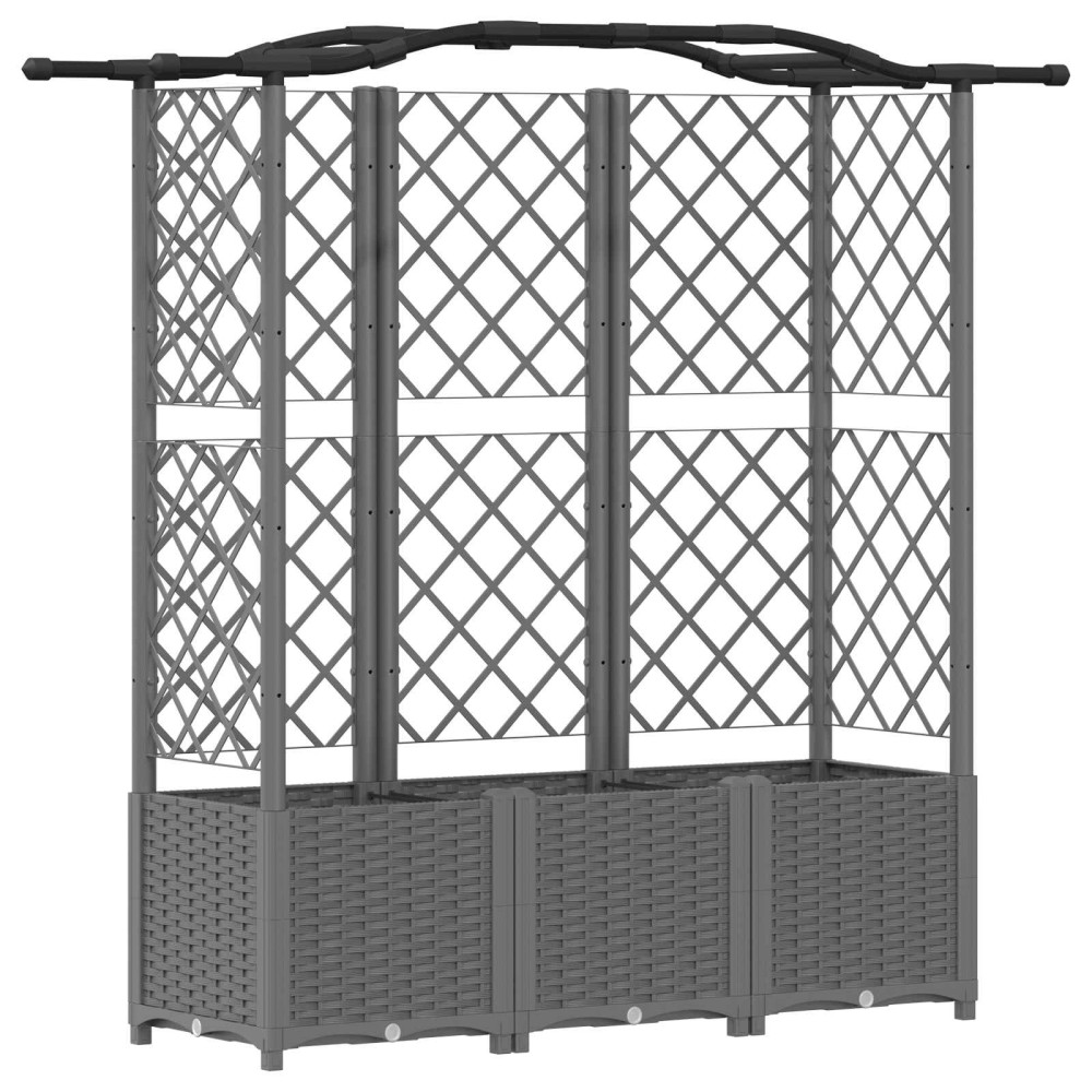 Produktbild för Upphöjd Bädd med Spaljé och Tak Ljusgrå 163 x 40 x 138 cm PP
