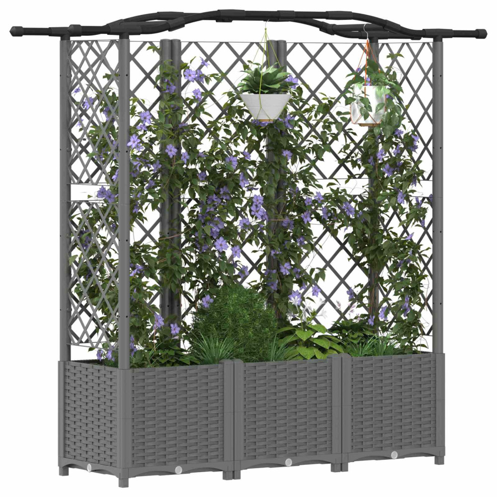 Produktbild för Upphöjd Bädd med Spaljé och Tak Ljusgrå 163 x 40 x 138 cm PP
