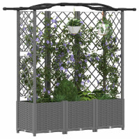 Produktbild för Upphöjd Bädd med Spaljé och Tak Ljusgrå 163 x 40 x 138 cm PP