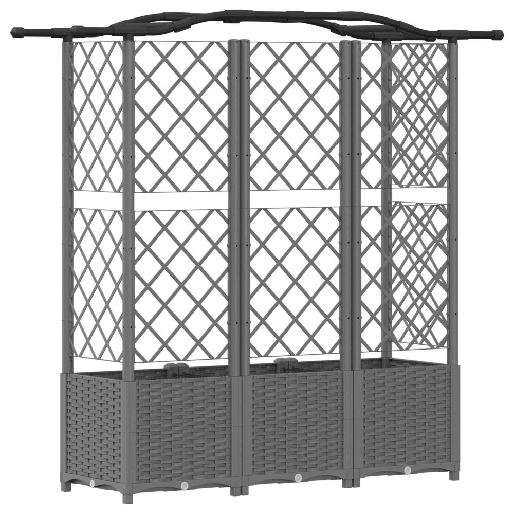 Produktbild för Upphöjd Bädd med Spaljé och Tak Ljusgrå 163 x 40 x 138 cm PP