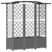 Produktbild för Upphöjd Bädd med Spaljé och Tak Ljusgrå 163 x 40 x 138 cm PP