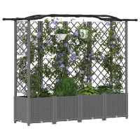 Produktbild för Upphöjd Bädd med Spaljé och Tak Ljusgrå 204 x 40 x 138 cm PP
