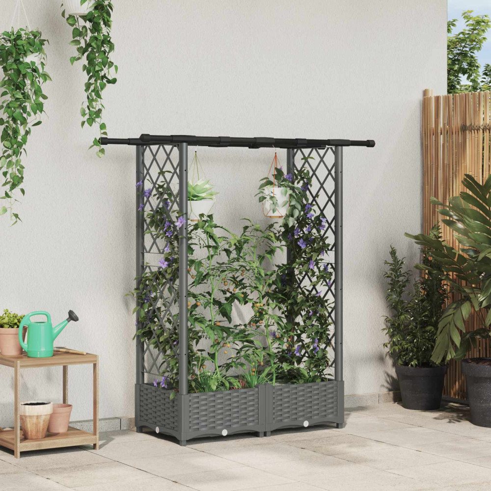Produktbild för Upphöjd Bädd med Spaljé och Tak Ljusgrå 122,5 x 40 x 121 cm PP
