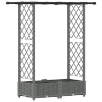 Produktbild för Upphöjd Bädd med Spaljé och Tak Ljusgrå 122,5 x 40 x 121 cm PP