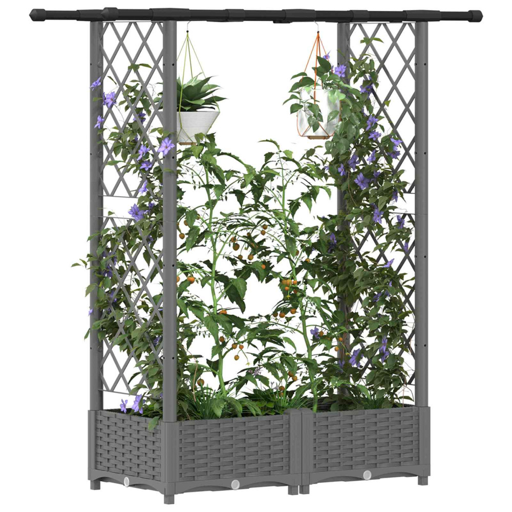Produktbild för Upphöjd Bädd med Spaljé och Tak Ljusgrå 122,5 x 40 x 121 cm PP