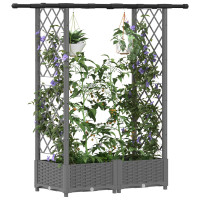 Produktbild för Upphöjd Bädd med Spaljé och Tak Ljusgrå 122,5 x 40 x 121 cm PP