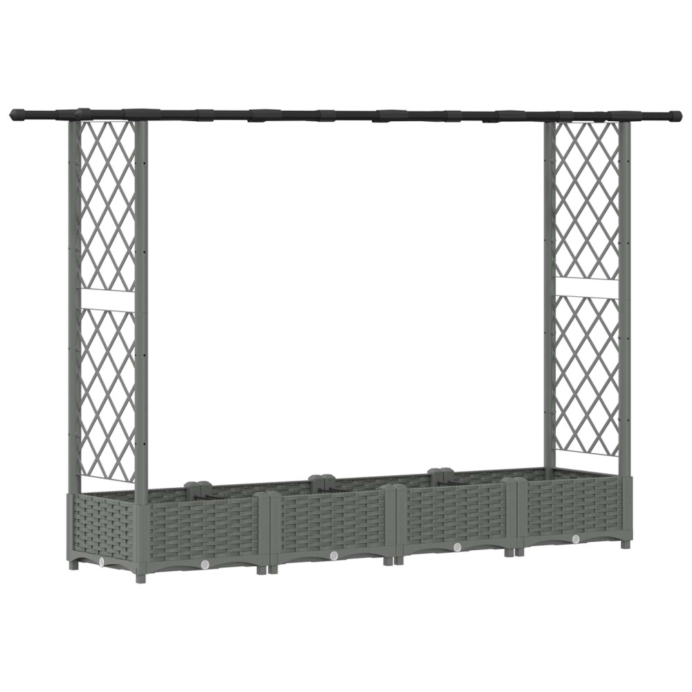 Produktbild för Upphöjd Bädd med Spaljé och Tak Ljusgrå 203 x 40 x 121 cm PP