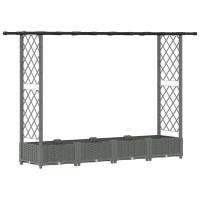 Produktbild för Upphöjd Bädd med Spaljé och Tak Ljusgrå 203 x 40 x 121 cm PP