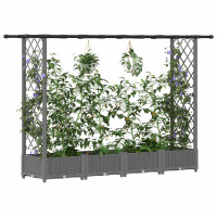 Produktbild för Upphöjd Bädd med Spaljé och Tak Ljusgrå 203 x 40 x 121 cm PP