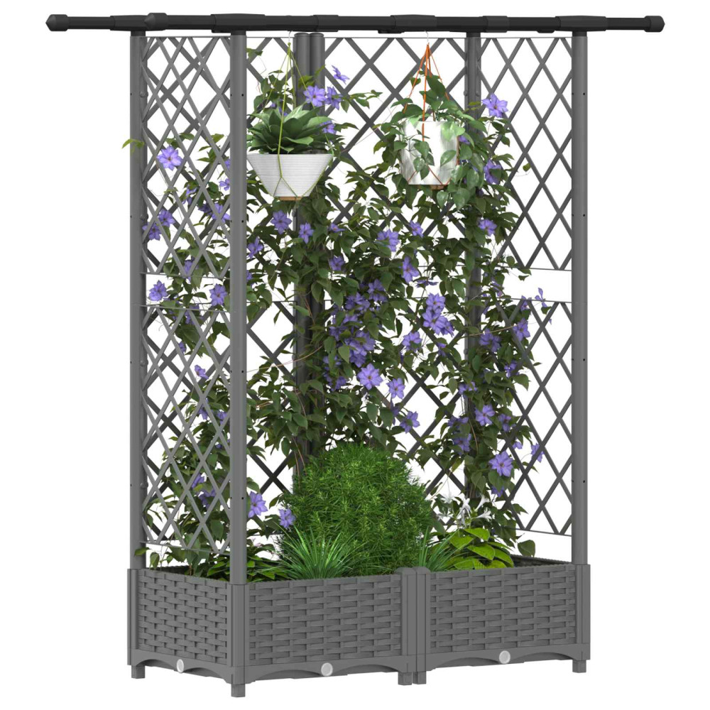 Produktbild för Upphöjd Bädd med Spaljé och Tak Ljusgrå 124 x 40 x 121 cm PP