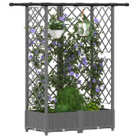 Produktbild för Upphöjd Bädd med Spaljé och Tak Ljusgrå 124 x 40 x 121 cm PP