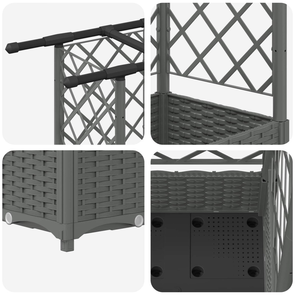 Produktbild för Upphöjd Bädd med Spaljé och Tak Ljusgrå 124 x 40 x 121 cm PP