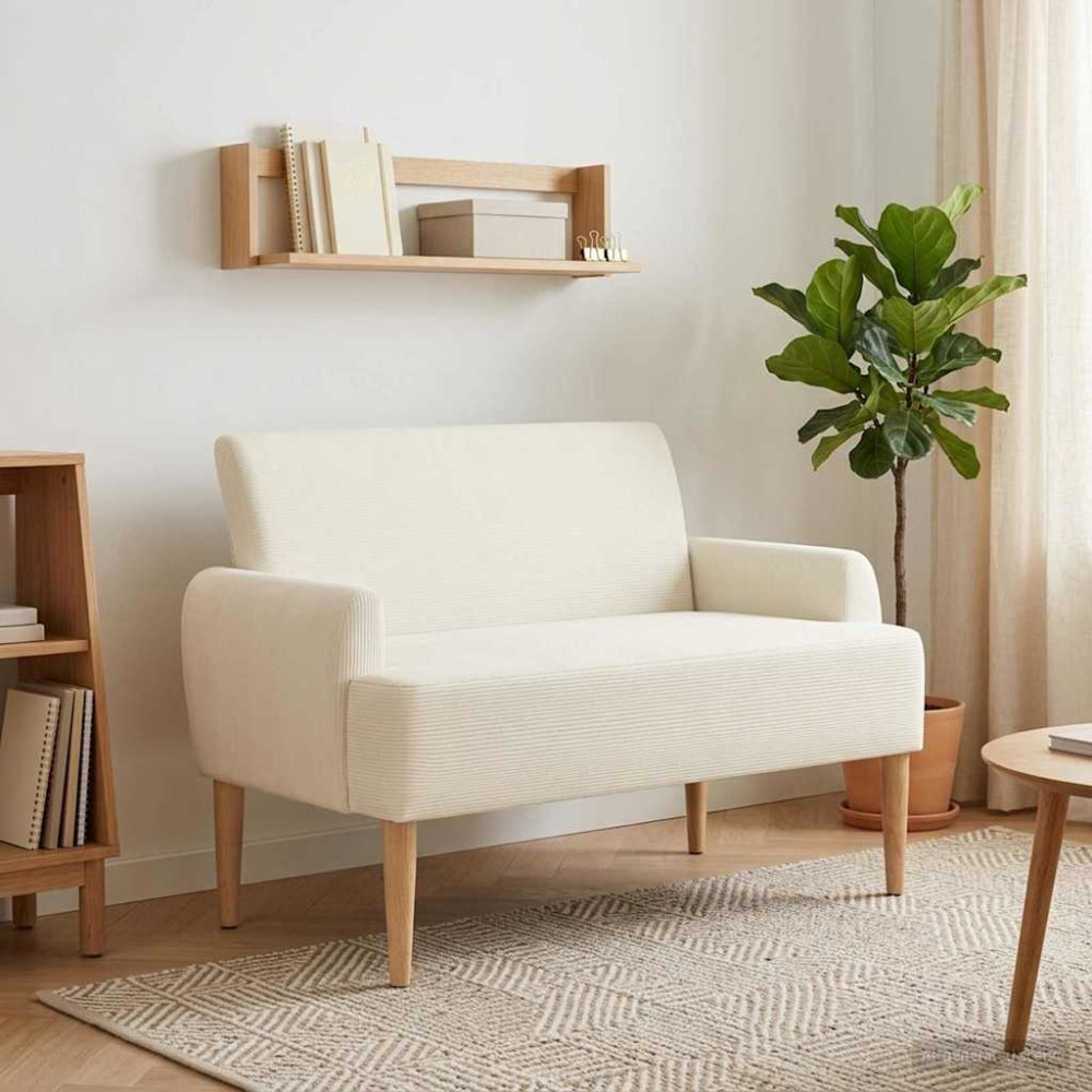 Produktbild för Loveseat med knapprapport Gräddvit 116 x 67 x 81 cm