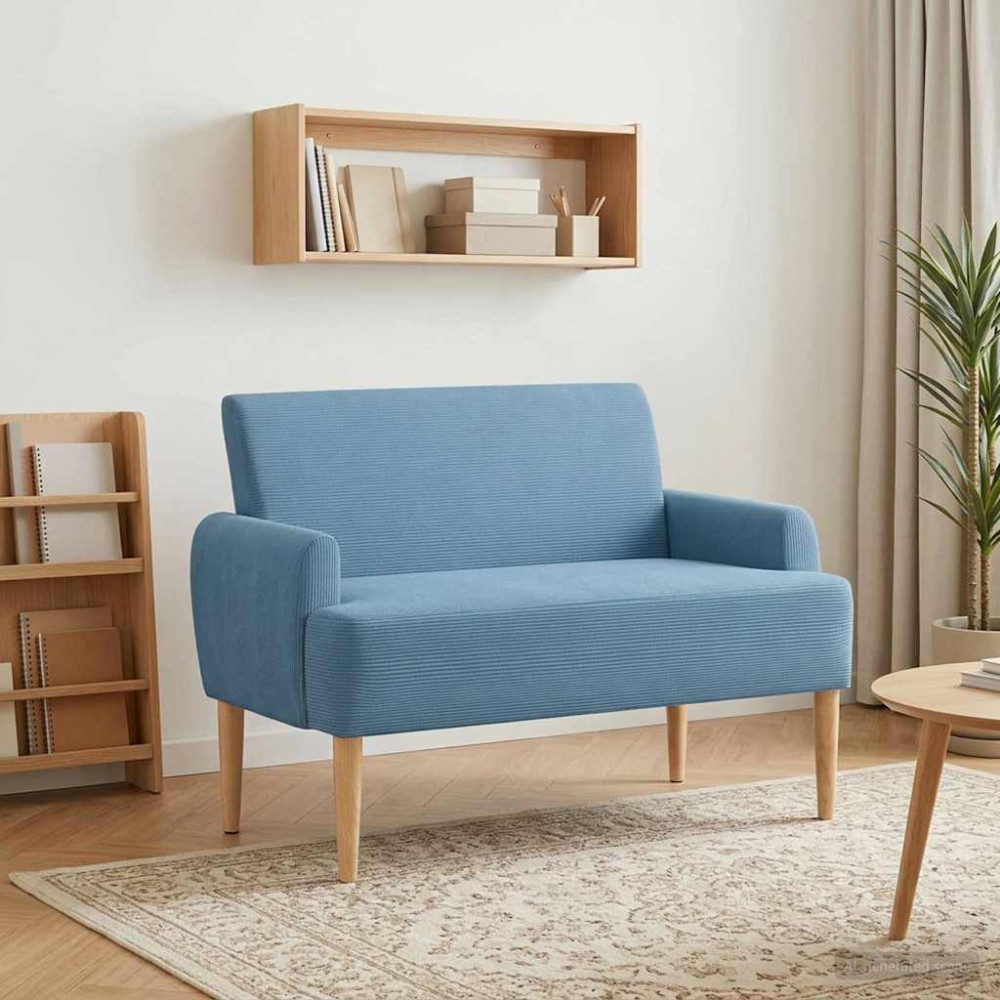 Produktbild för Loveseat med knapprapport Blå 116 x 67 x 81 cm Kordread tyg