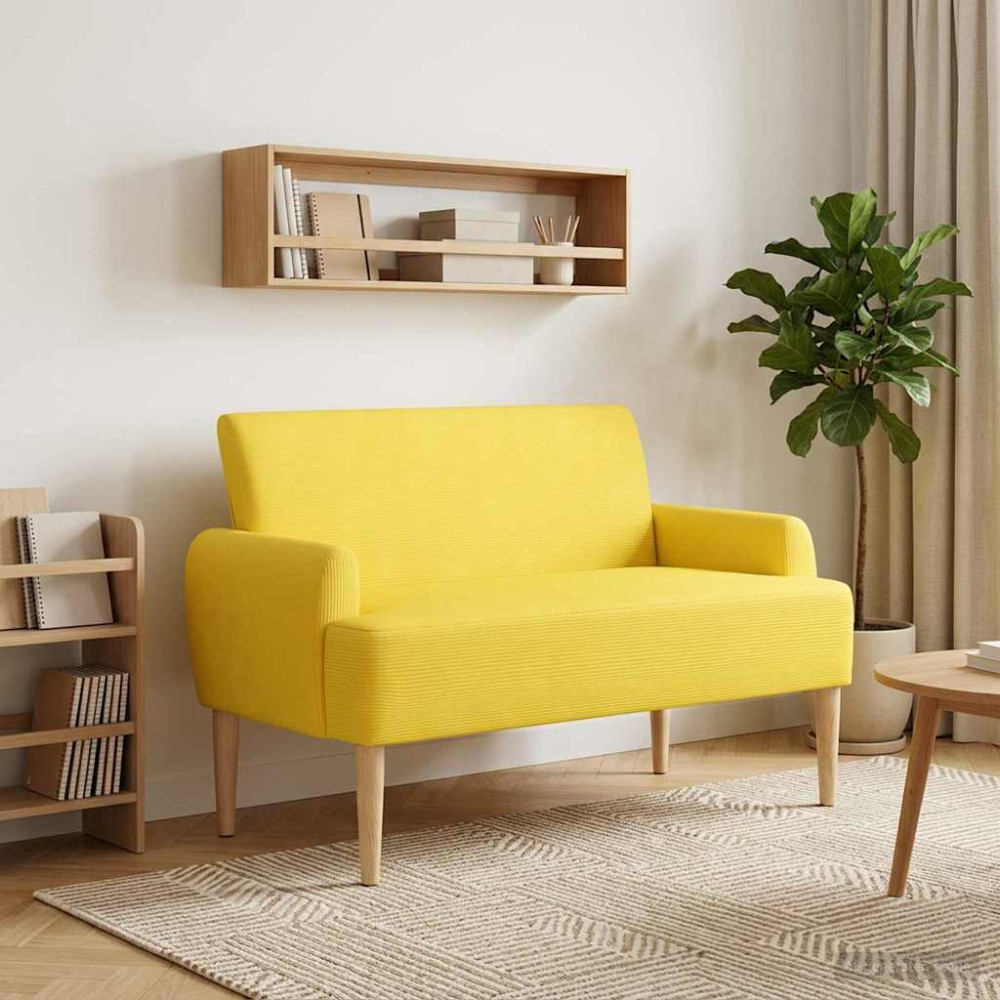 Produktbild för Loveseat med knapprapport Ljusgul 116 x 67 x 81 cm Kordread tyg