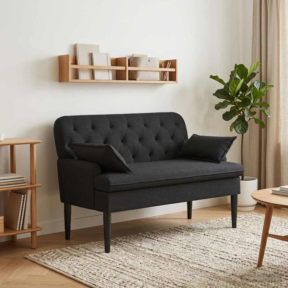 Produktbild för Loveseat med knapprapport Svart 111 x 68 x 80 cm Tyg