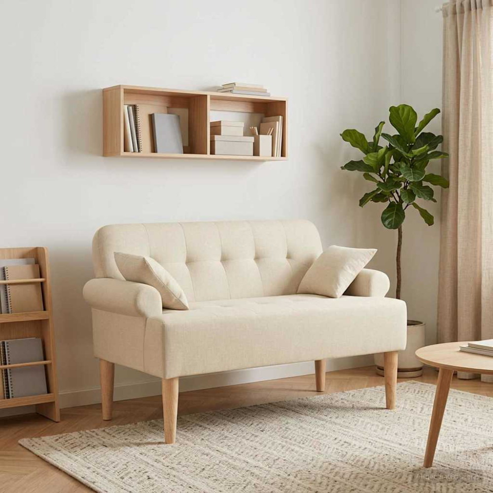 Produktbild för Loveseat med knapprapport Gräddvit 120 x 65 x 79 cm Tyg