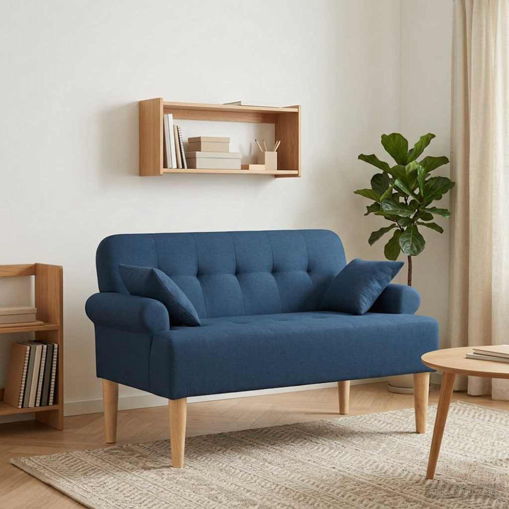 Produktbild för Loveseat med knapprapport Blå 120 x 65 x 79 cm Tyg
